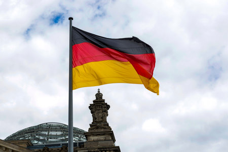 Berlin, Germany - July 01, 2018: National flag of the Federal Republic of Germany