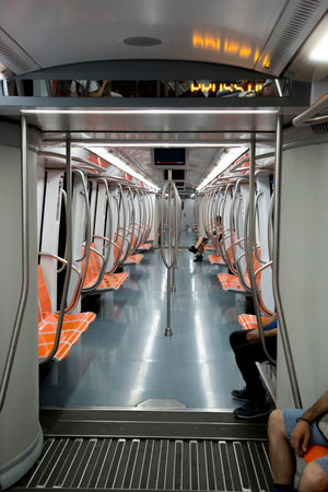 Rome, Italy - August 16, 2019: The Interior of the Roman Metro Wagon