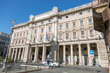 Rome, Italy - August 16, 2019: People walking on Piazza Colonna in the center of Rome