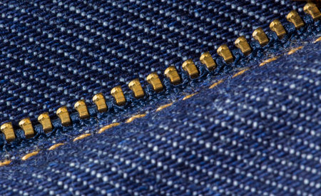 Detail of zipper on jeans close-up