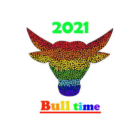 Mosaic rainbow bull time logo design 2021 illustration isolated on a white background.のイラスト素材
