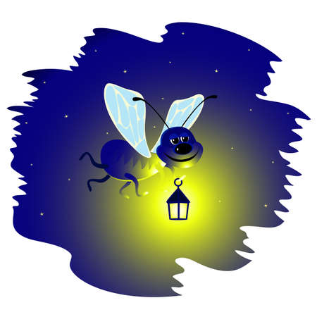 Firefly with a flashlight on the background of the night sky with stars.のイラスト素材