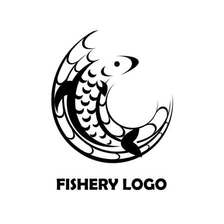 Fishery logo isolated on a white background. Fish and fishnet.のイラスト素材
