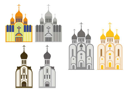 A set of silhouettes of Orthodox Christian church isolated on a white background.のイラスト素材