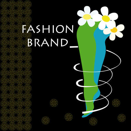 Female legs in stockings, white flowers and lace on a black background.のイラスト素材