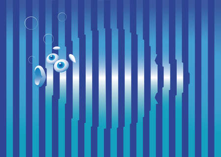 Surprised funny striped stylized fish. The original vector 3D design of fish and the sea.のイラスト素材