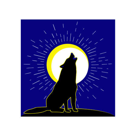howling wolf with moon isolated on a white backgroundのイラスト素材