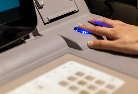 Hospital. Hospital lab computer screen with the fingerprintの写真素材