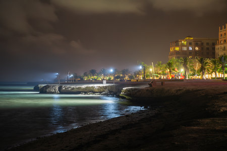 Nighttime Coastal View in Saudi Arabiaの写真素材