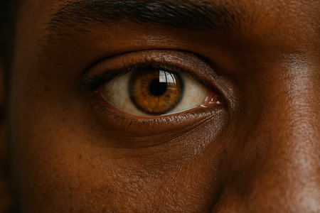 AI Image Close-Up of Human Eye with Warm Brown Irisの写真素材