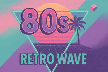 AI Image 80s Retro Wave Sunset Poster with Palm and Neon Vibes