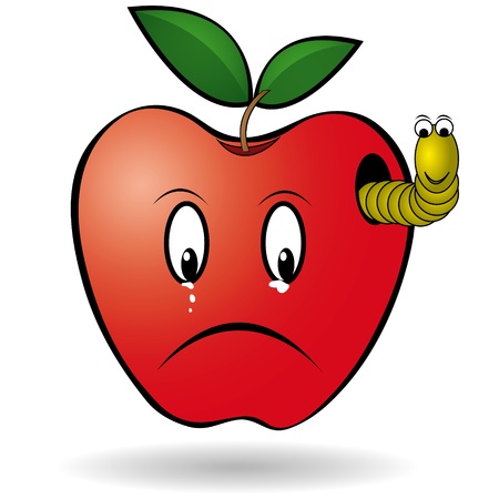  illustration: sad red apple and yellow worm.のイラスト素材