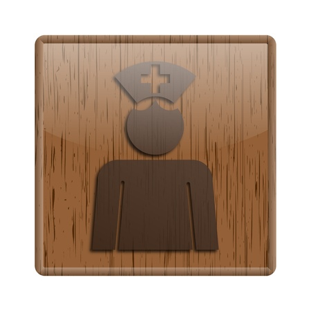Shiny icon with brown design on wooden backgroundの写真素材