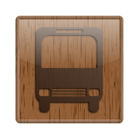 Shiny icon with brown design on wooden backgroundの写真素材