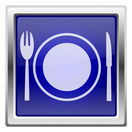 Metallic shiny icon with white design on blue backgroundの写真素材