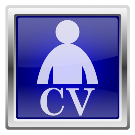 Metallic shiny icon with white design on blue backgroundの写真素材