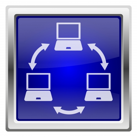 Metallic shiny icon with white design on blue backgroundの写真素材