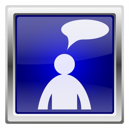 Metallic shiny icon with white design on blue backgroundの写真素材