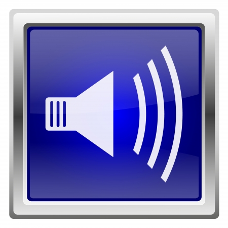 Metallic shiny icon with white design on blue backgroundの写真素材