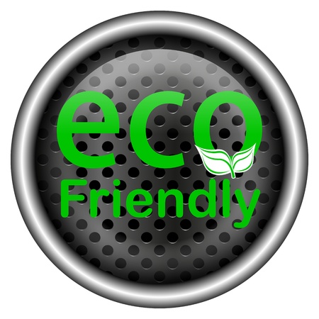 Glossy icon with white and green design on metallic backgroundの写真素材