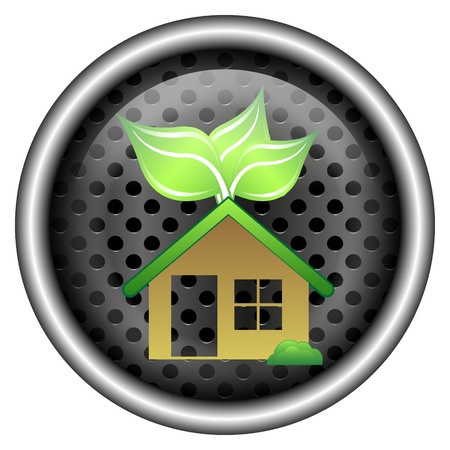 Glossy icon with green and brown design on metallic backgroundの写真素材