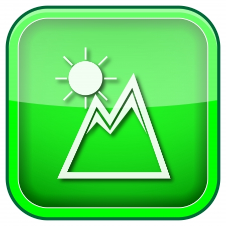Square shiny icon with white design on green backgroundの写真素材