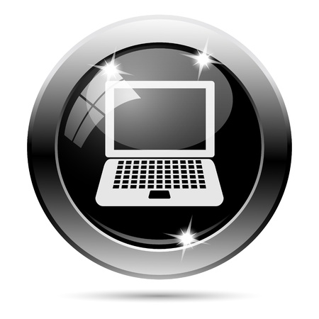 Metallic round glossy icon with white design on black backgroundの写真素材