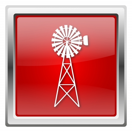 Metallic icon with white design on red backgroundの写真素材