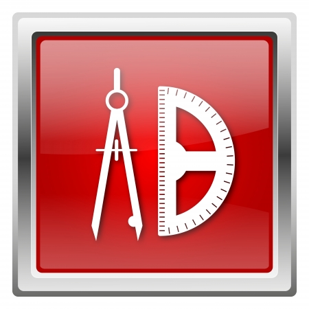 Metallic icon with white design on red backgroundの写真素材