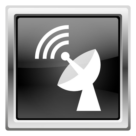 Metallic icon with white design on black backgroundの写真素材