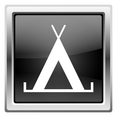Metallic icon with white design on black backgroundの写真素材