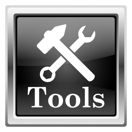 Metallic icon with white design on black backgroundの写真素材