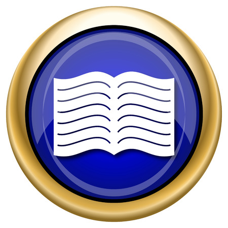 Shiny glossy icon with white design on blue and gold backgroundの写真素材