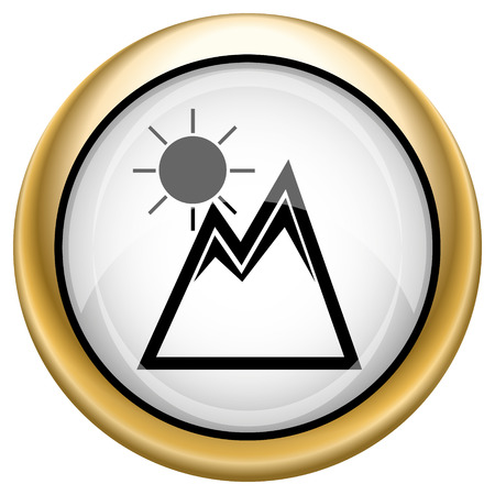 Shiny glossy icon with black design on white and gold backgroundの写真素材