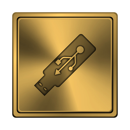 Square metallic icon with carved design on copper backgroundの写真素材