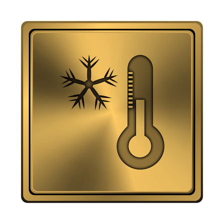 Square metallic icon with carved design on copper backgroundの写真素材