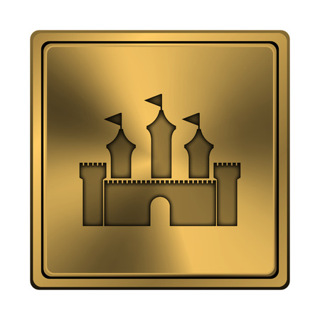 Square metallic icon with carved design on copper backgroundの写真素材