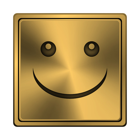 Square metallic icon with carved design on copper backgroundの写真素材