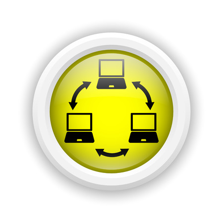 Round plastic icon with black design on yellow backgroundの写真素材