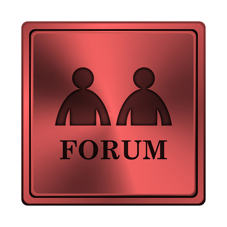 Square metallic icon with carved design on red backgroundの写真素材