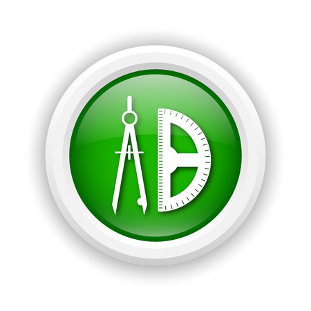 Round plastic icon with white design on green backgroundの写真素材