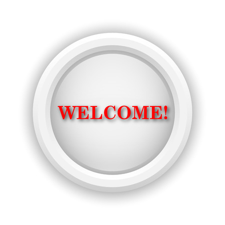 Round plastic icon with red design on white backgroundの写真素材