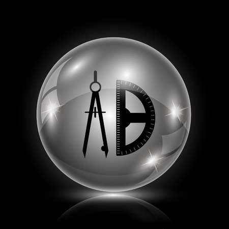 Shiny glossy icon - glass ball on black backgroundのイラスト素材