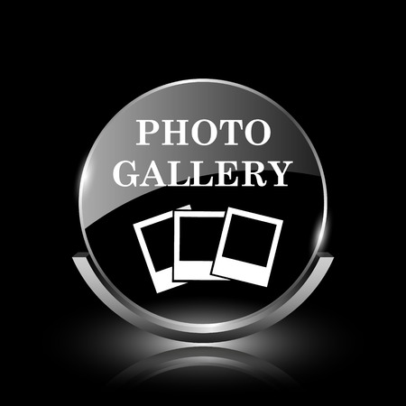 Shiny glossy glass icon on black backgroundの写真素材