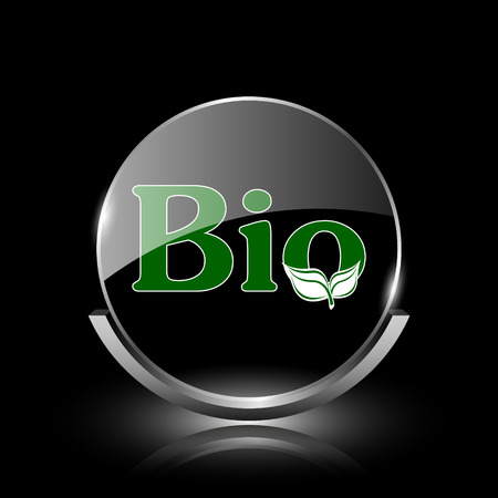 Shiny glossy glass icon on black backgroundの写真素材