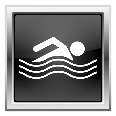 Black shiny glossy icon on white backgroundの写真素材