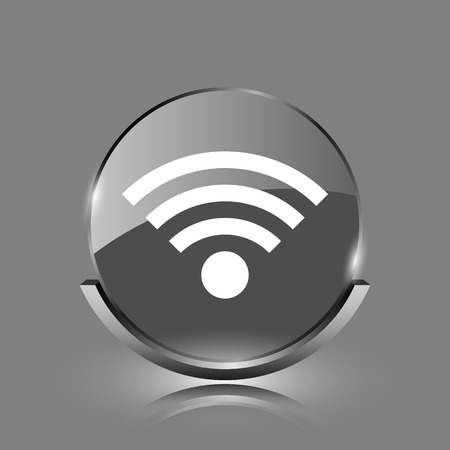 Wireless sign icon. Shiny glossy internet button on grey background.
の写真素材