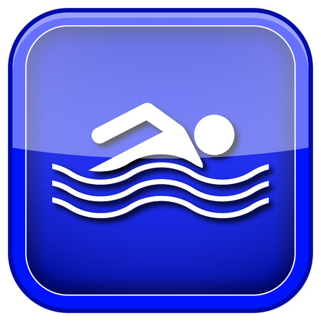 Blue shiny glossy icon on white background.の写真素材