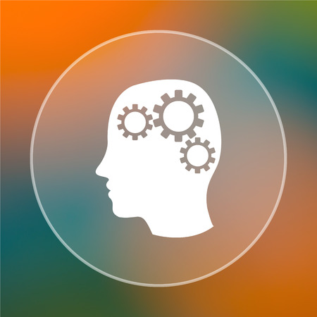 Brain icon. Internet button on colored  background.の写真素材