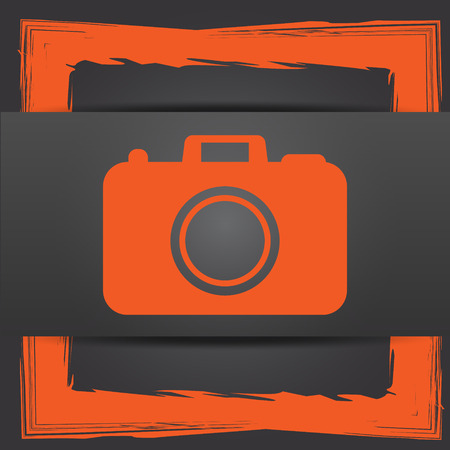 Photo camera icon. Internet button on grey background.の写真素材